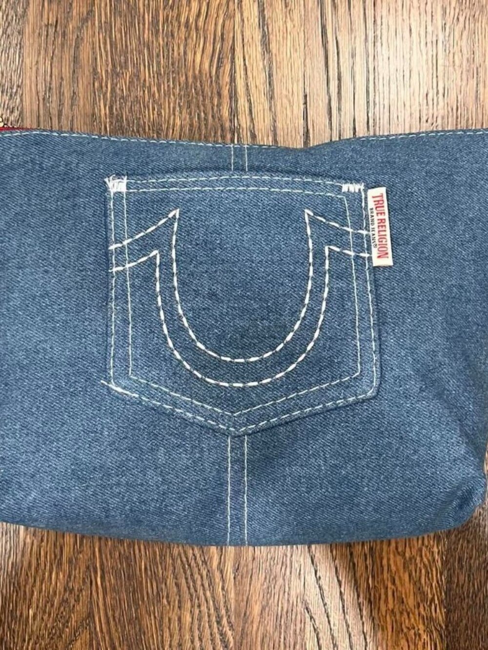 true religion cosmetics jean bag blue denim / navy makeup bag